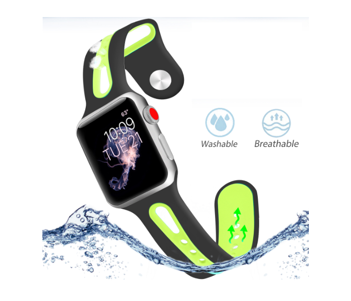 Promate HIPSTER-42SM 42mm Silicone Watch Strap for Apple Watch Series - Black and Green - Zoom Image 4