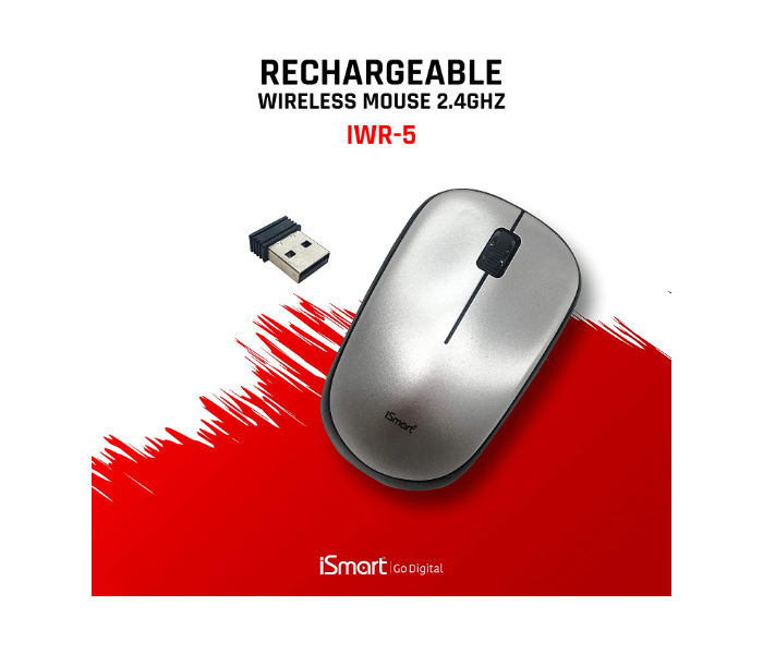 ISmart IWR5 2.4GHz Slim Quiet Wireless Mouse with USB Nano Receiver - Silver - Zoom Image 2