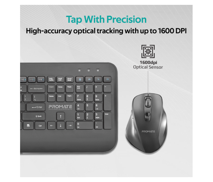 Promate ProCombo-8 Arabic English Wireless Keyboard and Mouse Combo - Black - Zoom Image 5