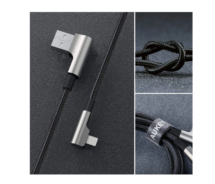 Aukey 90 Degree MFi Lightning 8 PIN Sync and Charging Cable - Black - Zoom Image 2