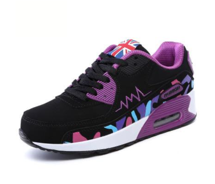 Leather Air Cushion EU-35 Sport Sneaker for Women - Black & Purple - Zoom Image