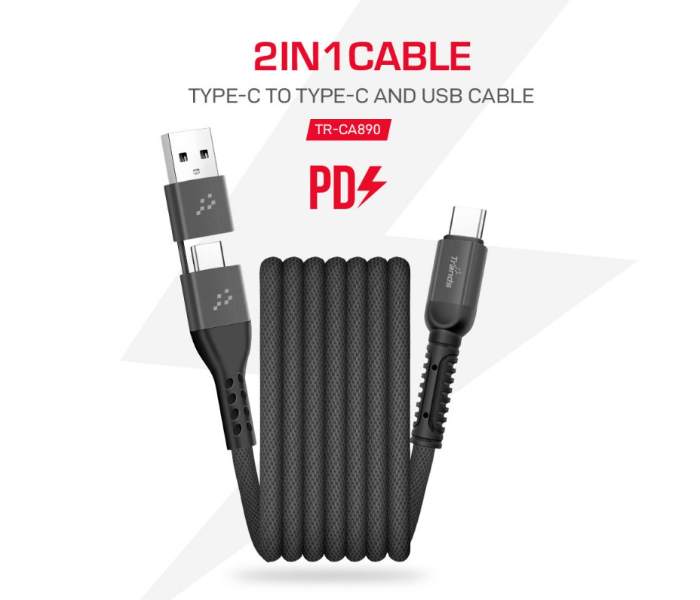 Trands TR-CA890 2 In 1 Type-C to Type-C and USB Cable - Black - Zoom Image 2