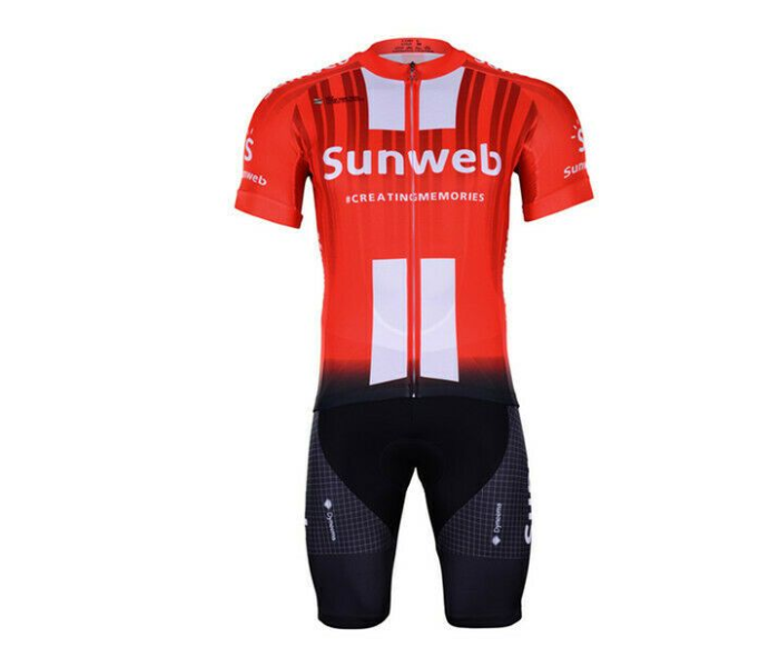 Mens Large Long Sleeve Cycling Jersey Set Full Zip Coolmax Polyester 9D Pad Sunweb Design - Orange - Zoom Image 3