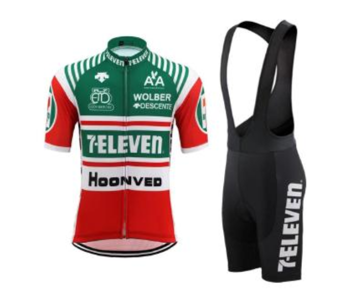 Retro Design Coolmax Polyester Full Zipper 9D Pad- 711 Mens Small Cycling Jersey Set - Red and Green - Zoom Image 1