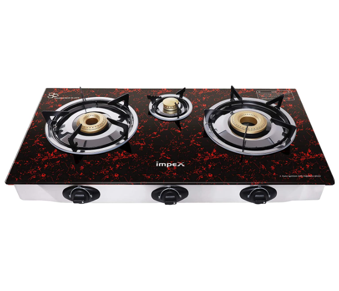 Impex IGS1213F LP Gas Stove with 3 Burner Glass - Black - Zoom Image 1