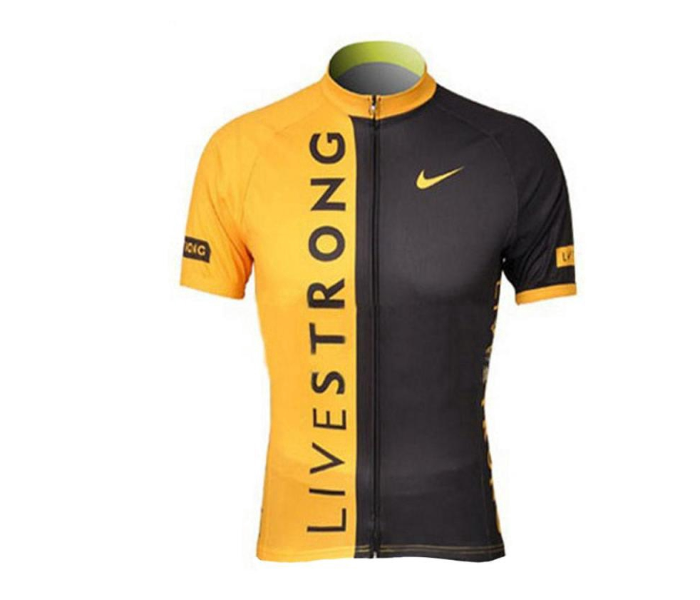 Mens XXL Cycling Jersey Set Full Zip Coolmax Polyester 9D Pad Nike Livestrong Design - Black and Yellow - Zoom Image 1