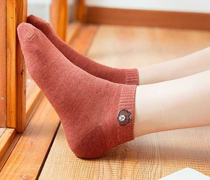 Pack of 5 Korean Printed Bear Ankle Breathable Socks Unisex Iconic Socks - Coffee - Zoom Image 2