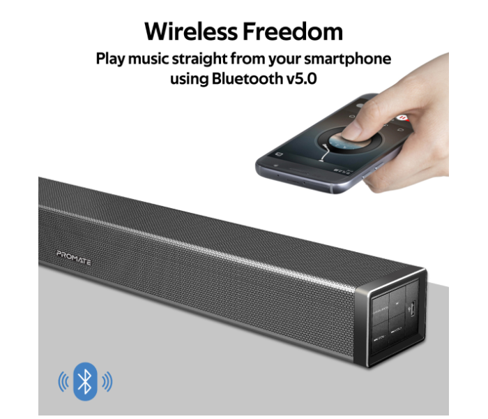 Promate BluesBar-60 60W Bluetooth Soundbar with Remote Control - Black - Zoom Image 4