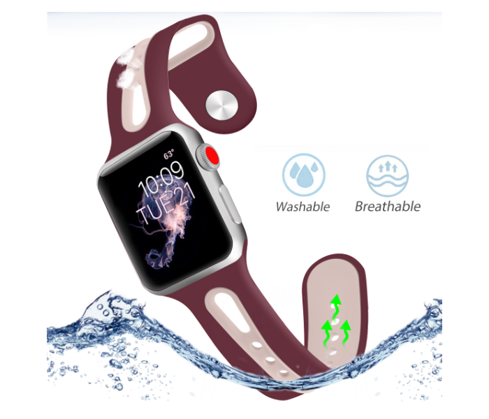 Promate HIPSTER-38SM 38mm Silicone Watch Strap for Apple Watch Series - Wine and Pink - Zoom Image 4