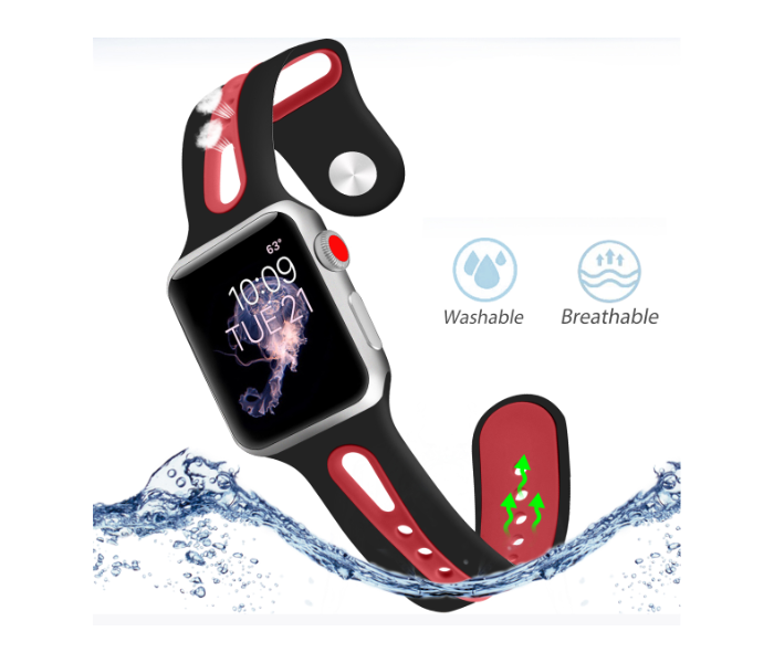 Promate HIPSTER-42SM 42mm Silicone Watch Strap for Apple Watch Series - Black and Red - Zoom Image 3