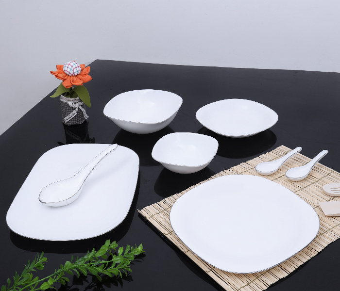 Royalford RF7053 36 Pieces Opal Ware Soft Square Dinner Set - White - Zoom Image 2