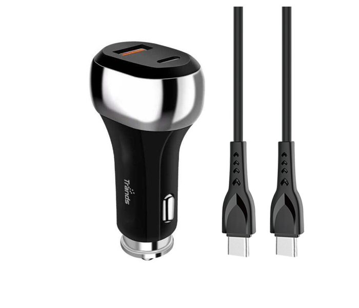 Trands TR-AD6519 1 Meter Type-C to Type-C Cable Car Charger - Black - Zoom Image 3