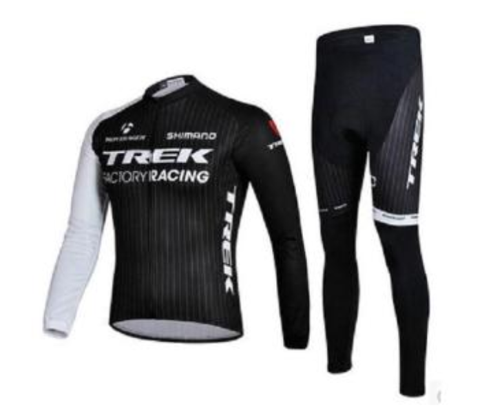 Mens Large Long Sleeve Cycling Jersey Set Full Zip Coolmax Polyester 9D Pad Trek Design - Black - Zoom Image 1