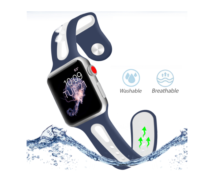 Promate HIPSTER-42SM 42mm Silicone Watch Strap for Apple Watch Series - Blue and White - Zoom Image 3