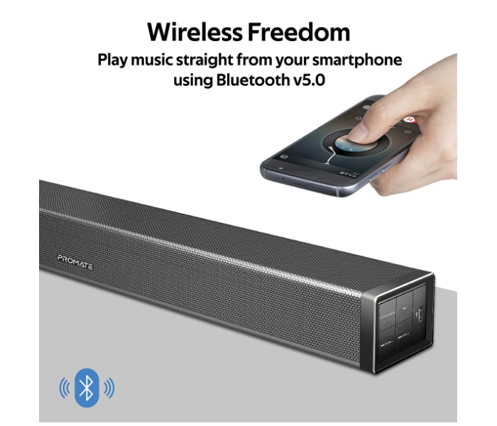 Promate BluesBar-40 40W Bluetooth Soundbar with Remote Control - Black - Zoom Image 4