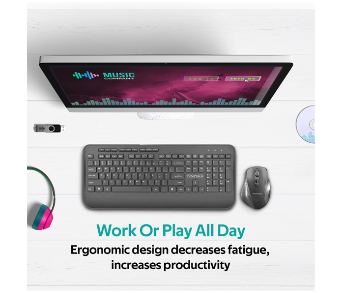 Promate ProCombo-8 English Wireless Keyboard and Mouse Combo - Black - Zoom Image 5