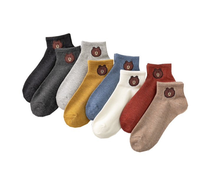 Pack of 5 Korean Printed Bear Ankle Breathable Socks Unisex Iconic Socks - Blue - Zoom Image 2