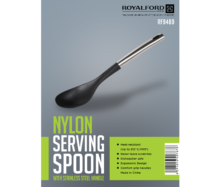 Royalford RF9480 Nylon Serving Spoon with Steel Handle - Black & Silver - Zoom Image 1