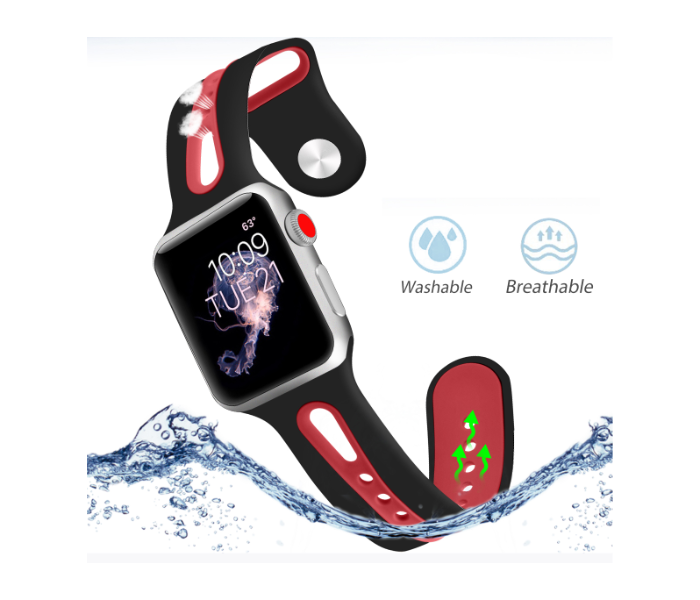 Promate HIPSTER-38SM 38mm Silicone Watch Strap for Apple Watch Series - Black and Red - Zoom Image 3