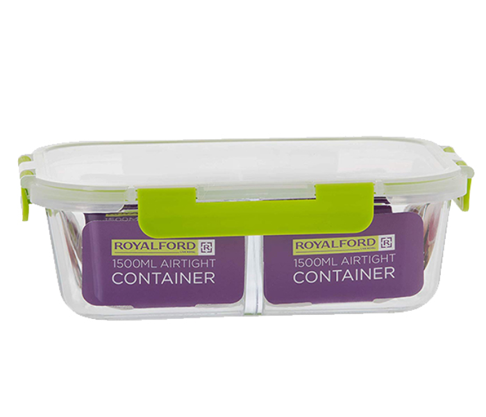 Royalford RF9218 4 Compartment Food Container - 1520 ml, Clear & Green - Zoom Image 4