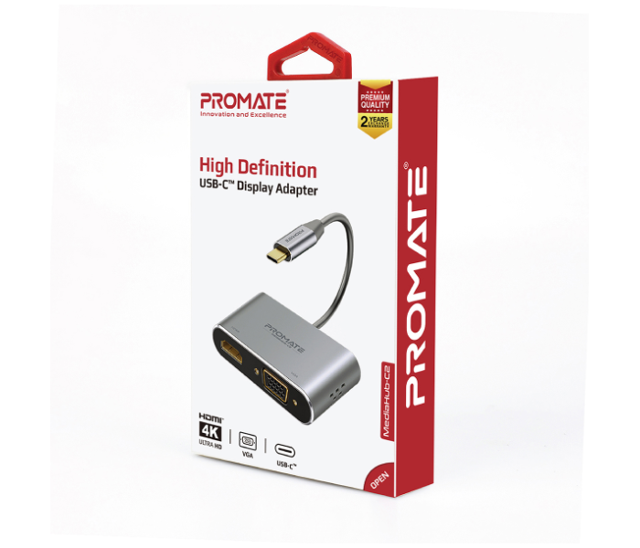 Promate Mediahub-C2 Usb-C To VGA And HDMI Adapter - Grey - Zoom Image 5