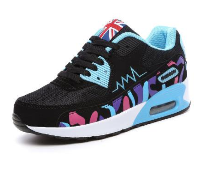 Leather Air Cushion EU-35 Sport Sneaker for Women - Black & Blue - Zoom Image