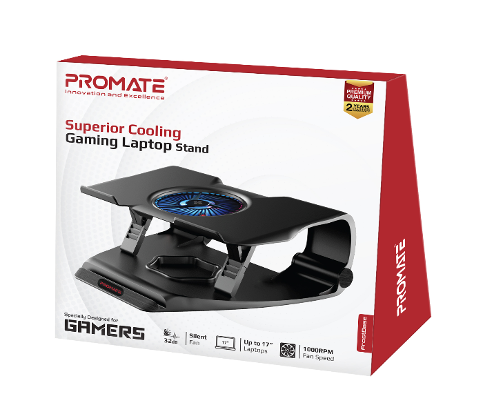 Promate FrostBase Laptop Cooling Pad with Multi-Level Height Quiet Fan Dual USB Port and Smart LED Illumination - Black - Zoom Image 7