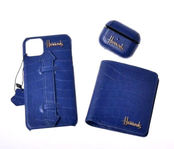 Harrods H2004 3 in 1 Leather Case Set For iPhone 12 Pro - Blue - Zoom Image