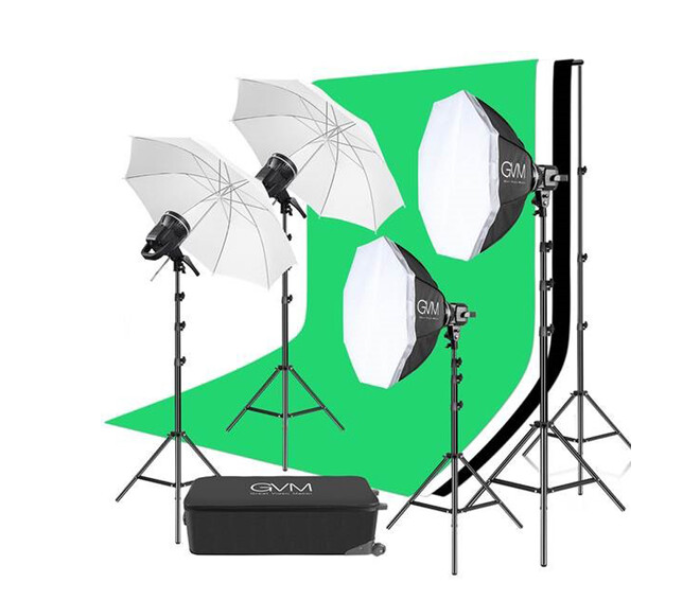 GVM P80S LED 4 Light Kit with Umbrellas Softboxes and Backdrops - Zoom Image 1