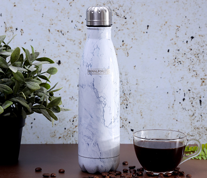 Royalford RF9477 500ml Stainless Steel Marble Design Vacuum Bottle - White, Silver & Blue - Zoom Image 2