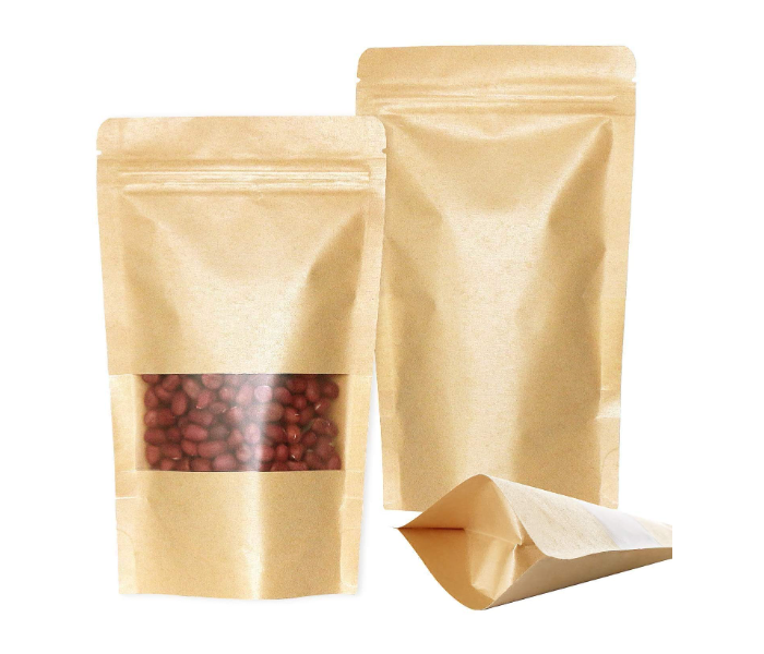 Rosymoment SBB-3082 12 Pieces Zip Lock Reusable Kraft Stand Up Food Pouches - Brown - Zoom Image 1