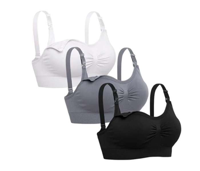 Pack of 3 Double Extra Large Lataly Womens Seamless Nursing Bra Sleeping Maternity Bralette for Breastfeeding - Black,White and Grey - Zoom Image 1