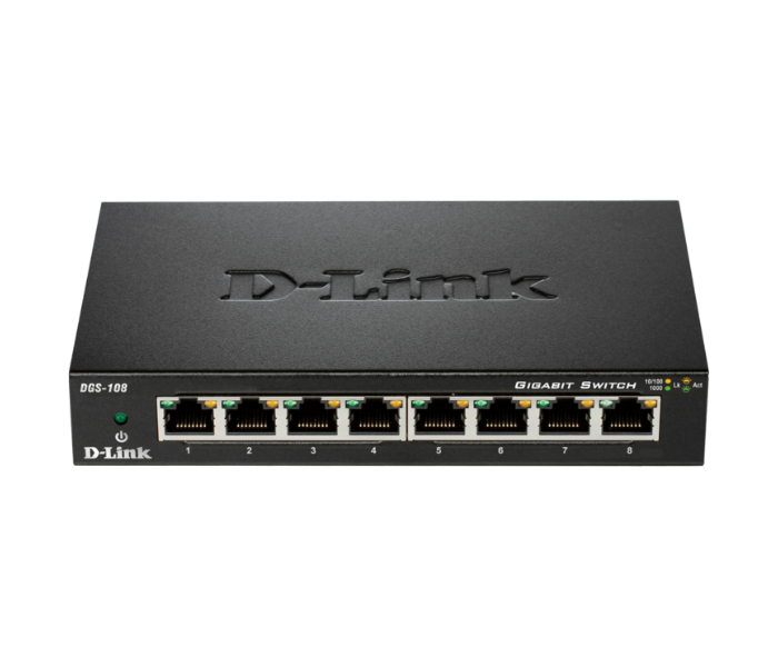 D Link DGS 108 8 Port Gigabit Desktop Switch - Black - Zoom Image 1