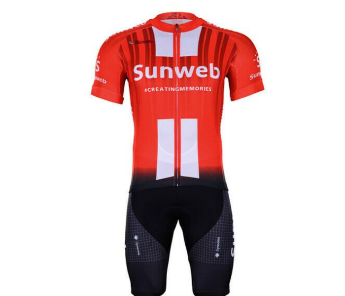 Mens Medium Long Sleeve Cycling Jersey Set Full Zip Coolmax Polyester 9D Pad Sunweb Design - Orange - Zoom Image 3