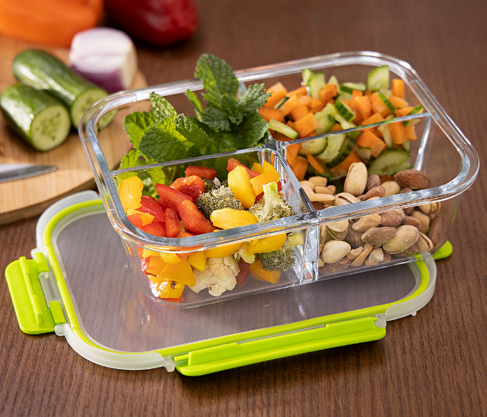 Royalford RF9218 4 Compartment Food Container - 1520 ml, Clear & Green - Zoom Image 2