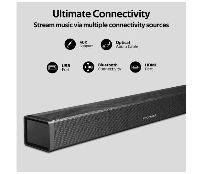 Promate BluesBar-60 60W Bluetooth Soundbar with Remote Control - Black - Zoom Image 6