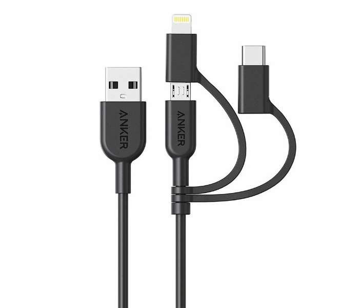 Anker A8436 Powerline II 3 in 1 Cable - Black - Zoom Image 1