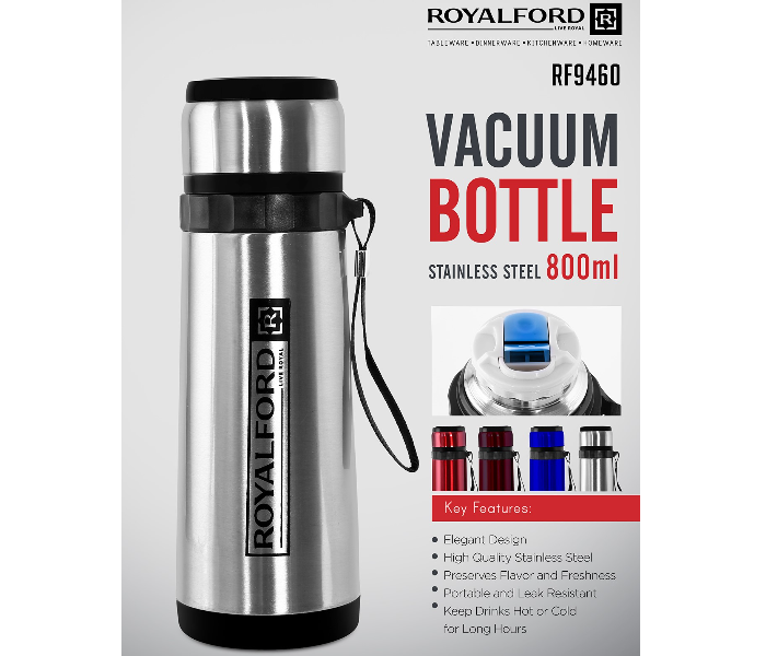 Royalford RF9460 800ml Stainless Steel Vacuum Bottle - Silver - Zoom Image 1