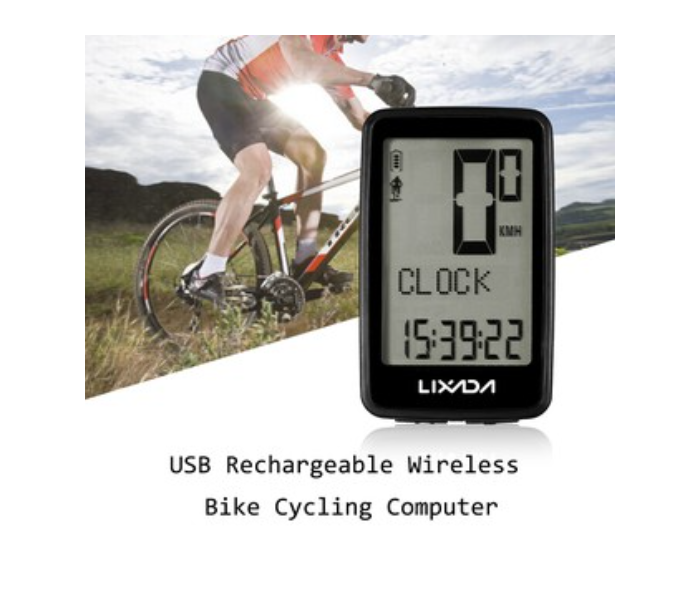 Lixada 14 Functions USB Rechargeable Wireless Cycling Computer Bicycle Speedometer - Black - Zoom Image 1