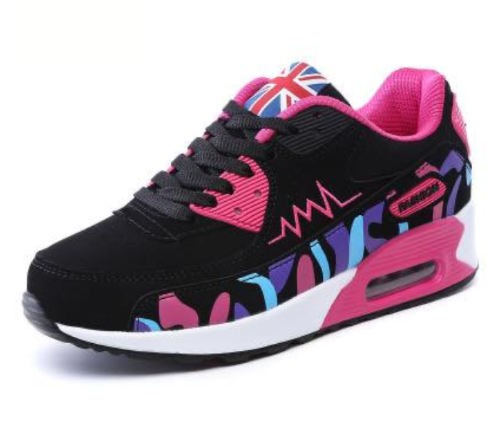 Leather Air Cushion EU-36 Sport Sneaker for Women - Black & Pink - Zoom Image