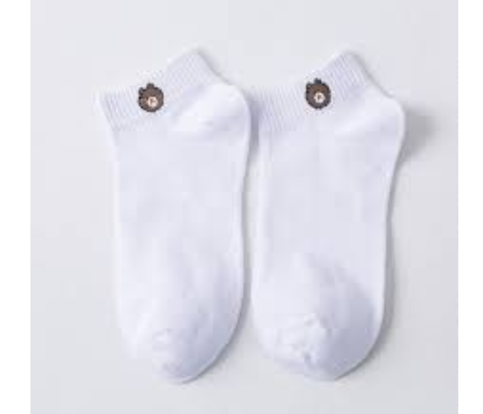 Pack of 5 Korean Printed Bear Ankle Breathable Socks Unisex Iconic Socks - White - Zoom Image 1