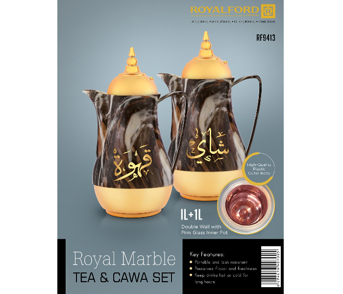 Royalford RF9413 2 Pieces 1 Litre Marble Tea & Cawa Set - Multicolor - Zoom Image 4