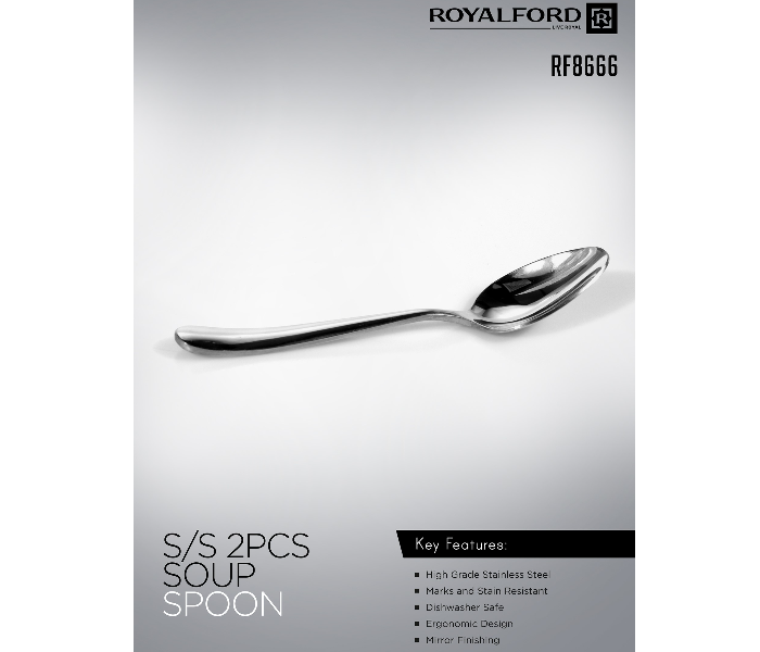 Royalford RF8666 2 Pieces Stainless Steel Soup Spoon Set - Silver - Zoom Image 5