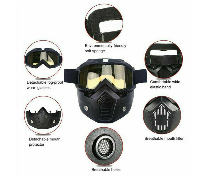 Full Face Safety Mask with Detachable Goggles for Cycling and Scooter - Yellow Lens - Zoom Image 2