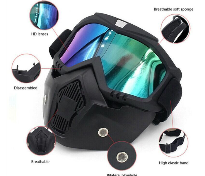 Full Face Safety Mask with Detachable Goggles for Cycling and Scooter - Clear Lens - Zoom Image 2