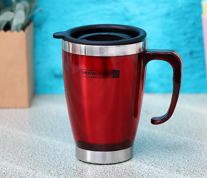 Royalford RF5129 14oz Stainless Steel Travel Mug - Silver & Red - Zoom Image 1