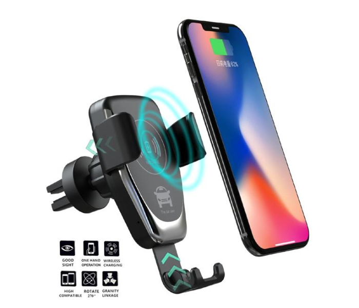 Car Mobile Holder with Fast Wireless Automatic Charging for all Qi certified Mobiles- Black - Zoom Image 1