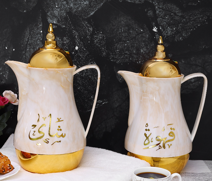 Royalford RF9412 2 Pieces 1 Litre Marble Teapot Set - Brown & Gold - Zoom Image 1