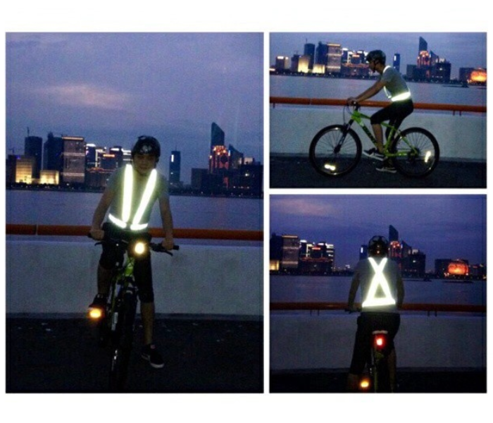 Safety Reflective Adjustable Vest with Elastic Strap for Cycling and Scooter - Green - Zoom Image 3