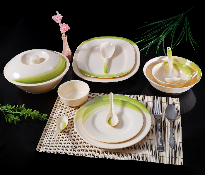 Royalford RF8101 64 Pieces Ribble Designed Melamine Ware Dinner Set - Ivory & Pista Green - Zoom Image 1